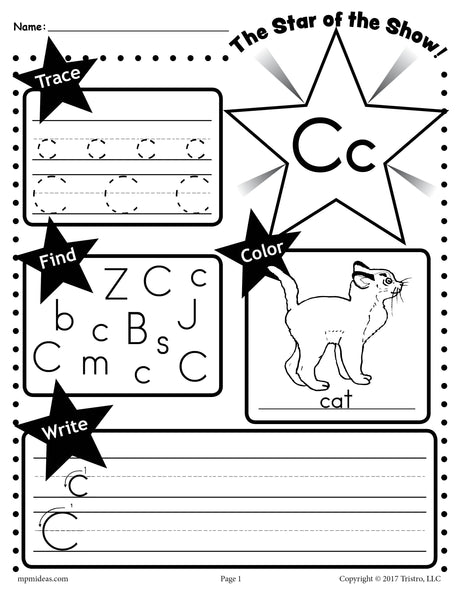 FREE Letter C Worksheet: Tracing, Coloring, Writing & More!
