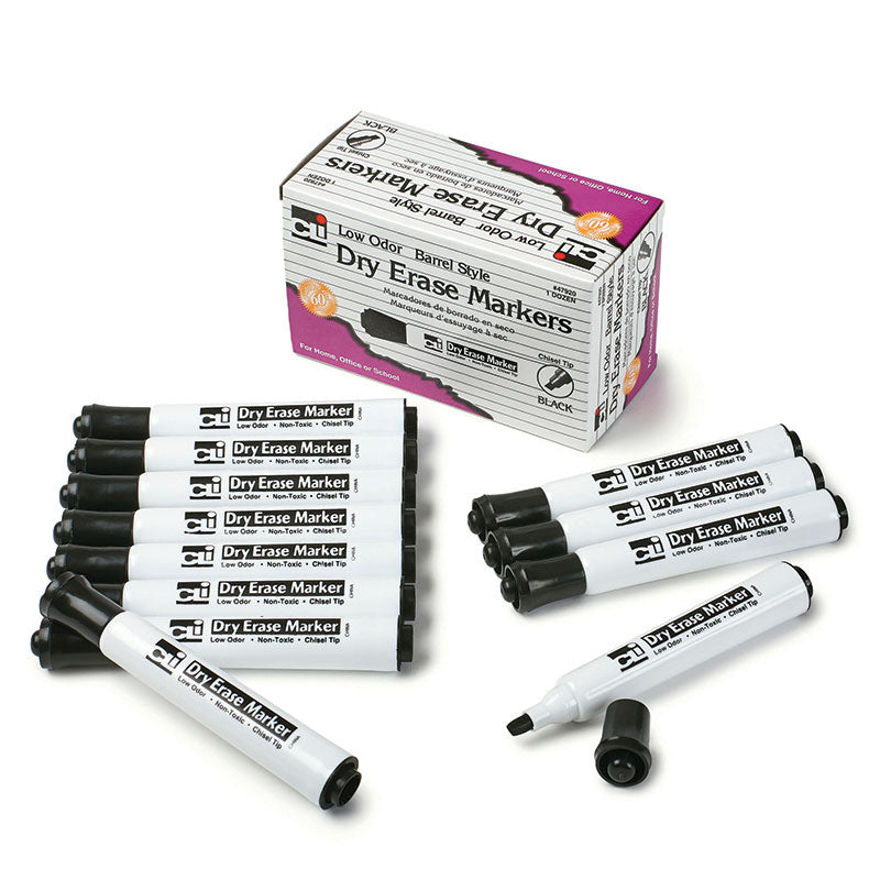Barrel Style Dry Erase Markers, 12 Black