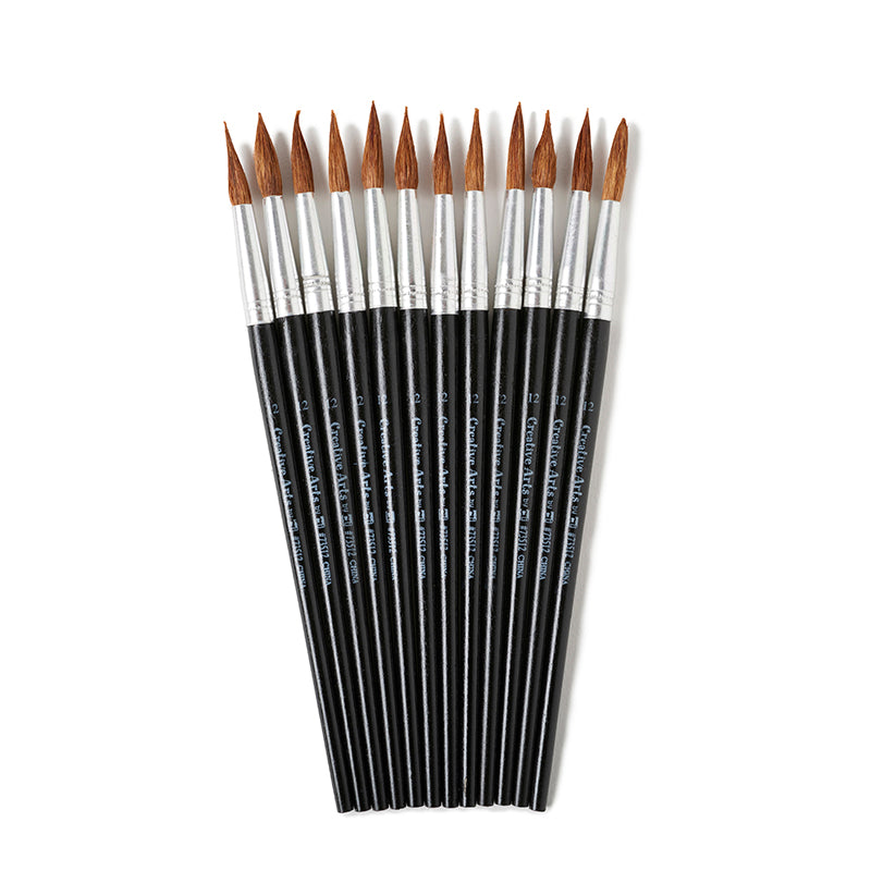 Water Color Pointed Round Brushes, Size #12 (1 1/16"), Long