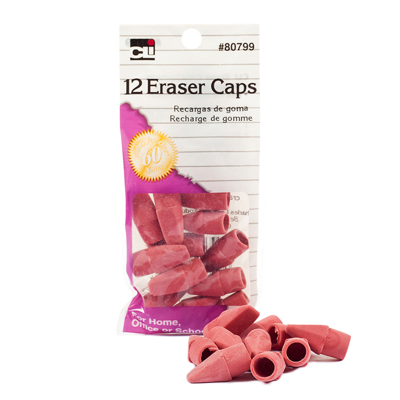 Pink Eraser Caps, 12 Per Package