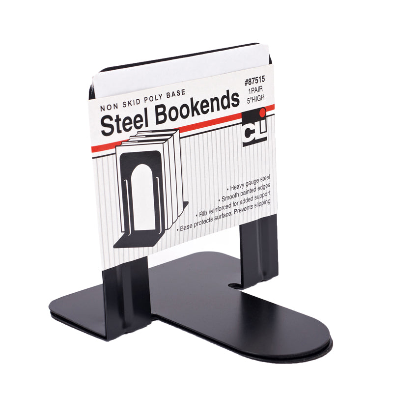 Black Bookends 5" Steel, Non-Skid