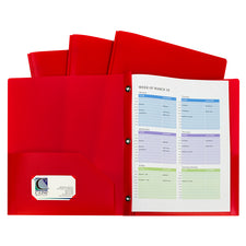 Two-Pocket Heavyweight Poly Portfolio Folder with Prongs, 10 Pack Red