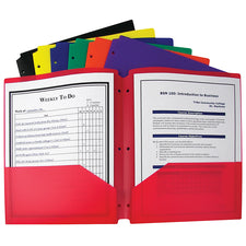 Box of 36 Two-Pocket Poly Portfolios, Three Hole Punched, Assorted Colors