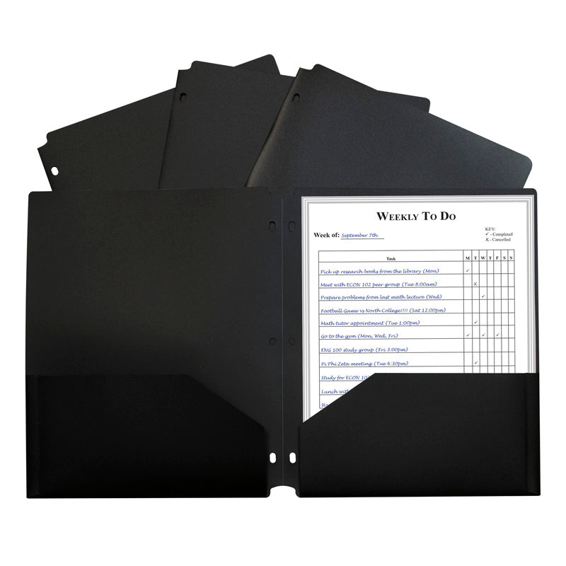 Two-Pocket Heavyweight Poly Portfolio Folder, Three-Hole Punch, Black