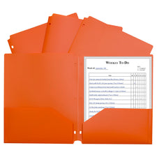Two-Pocket Heavyweight Poly Portfolio Folder, Three-Hole Punch, Orange