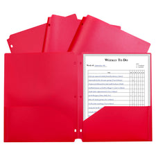 Two-Pocket Heavyweight Poly Portfolio Folder, Three-Hole Punch, Red