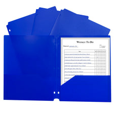 Two-Pocket Heavyweight Poly Portfolio Folder, Three-Hole Punch, Blue
