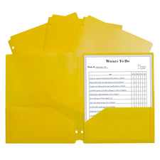 Two-Pocket Heavyweight Poly Portfolio Folder, Three-Hole Punch, Yellow