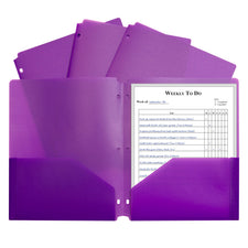 Two-Pocket Heavyweight Poly Portfolio Folder, Three-Hole Punch, Purple