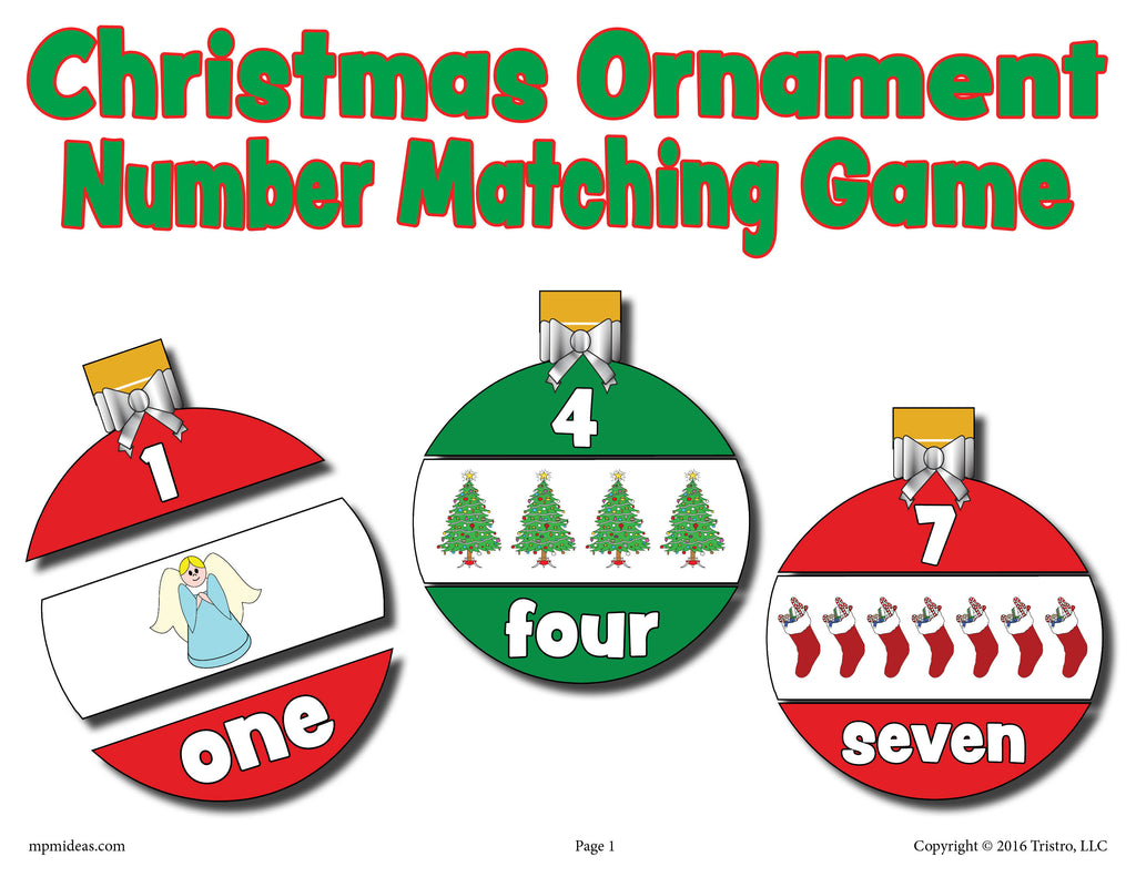 Christmas Ornaments Number Matching Game Numbers 1-10