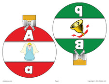 Printable Christmas Ornaments Alphabet Matching Game - Uppercase and Lowercase Letters