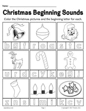 FREE Printable Christmas Beginning Sounds Worksheet!