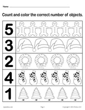 Christmas Themed "Count and Color" Worksheets (3 Printable Versions)!