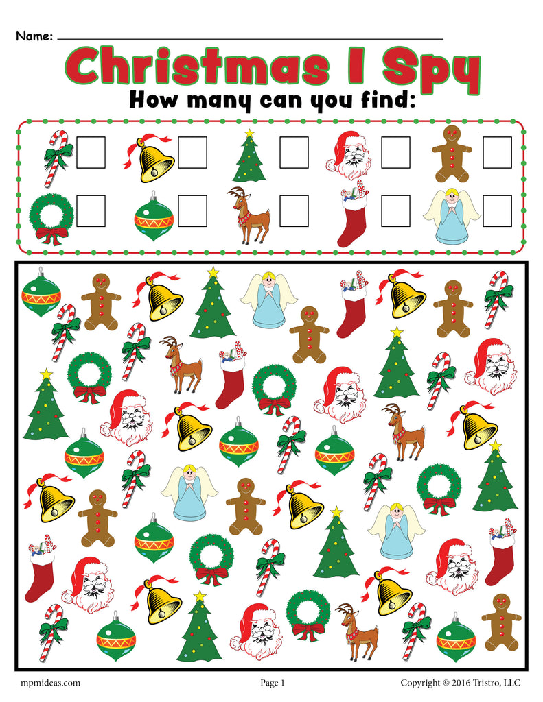 Christmas I Spy - Printable Christmas Counting Worksheet!