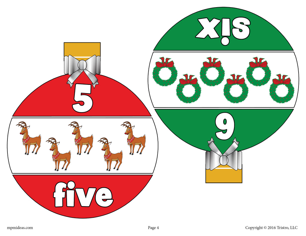 Christmas Ornament Number Matching Game - Printable