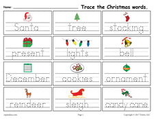 FREE Printable Christmas Words Handwriting & Tracing Worksheet!