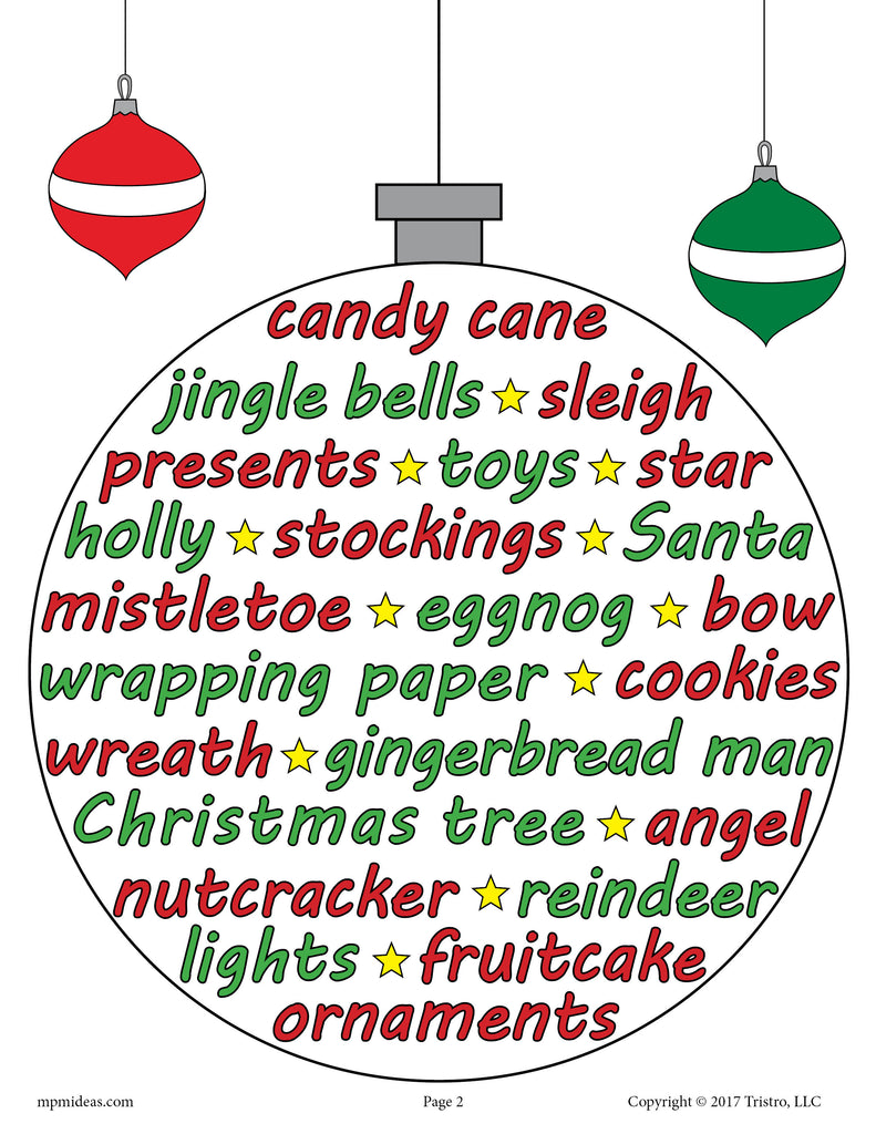 Printable Christmas Vocabulary Words Coloring Page!