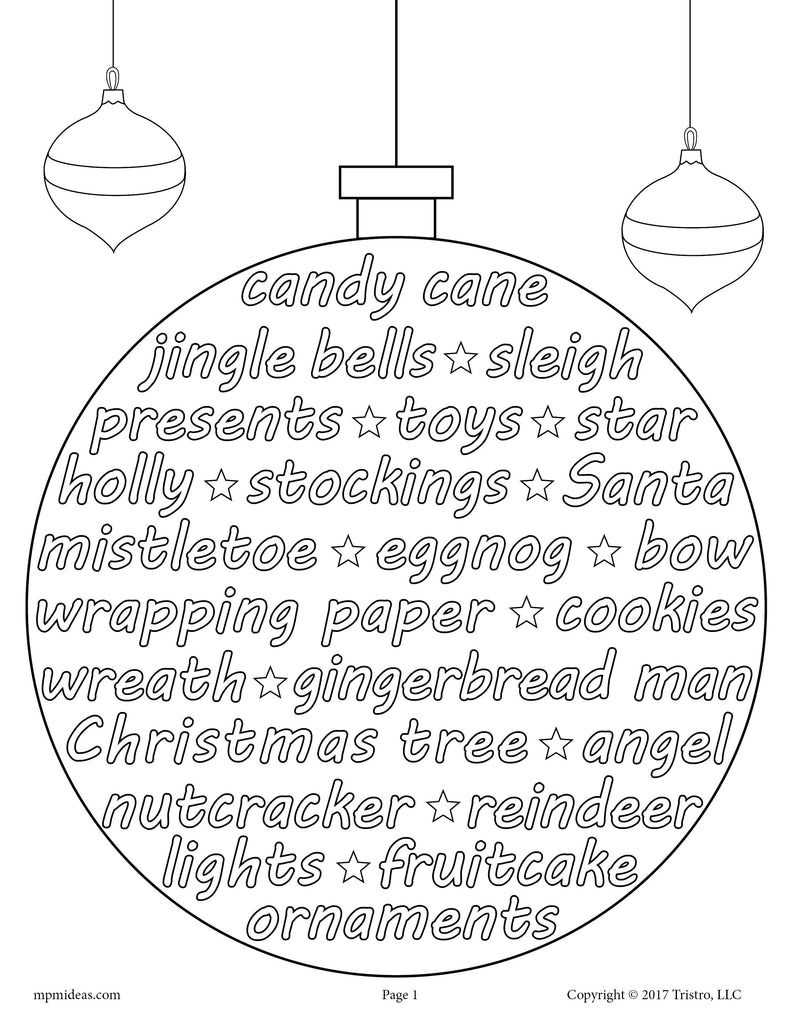 FREE Printable Christmas Vocabulary Words Coloring Page!