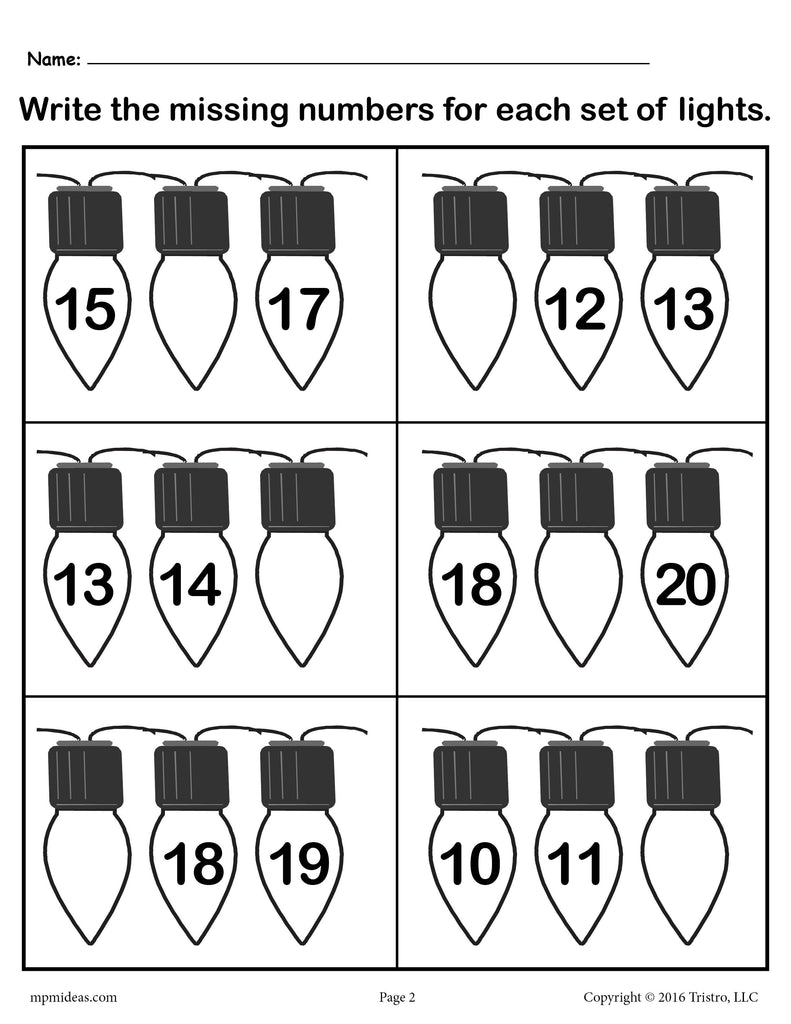 "Fill in the Missing Numbers" Christmas Themed Number Worksheet