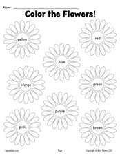 FREE Printable Flower Color Words Worksheet!