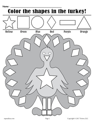 FREE Printable Thanksgiving Themed Turkey Shapes Coloring Pages!