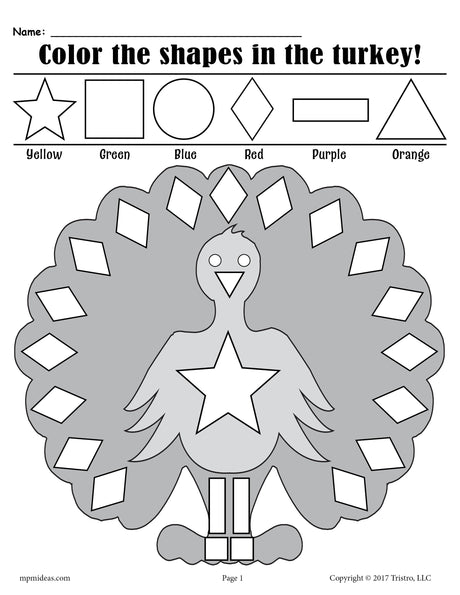 FREE Printable Thanksgiving Themed Turkey Shapes Coloring Pages!