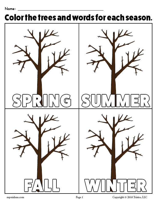 The 4 Seasons FREE Printable Coloring Page!