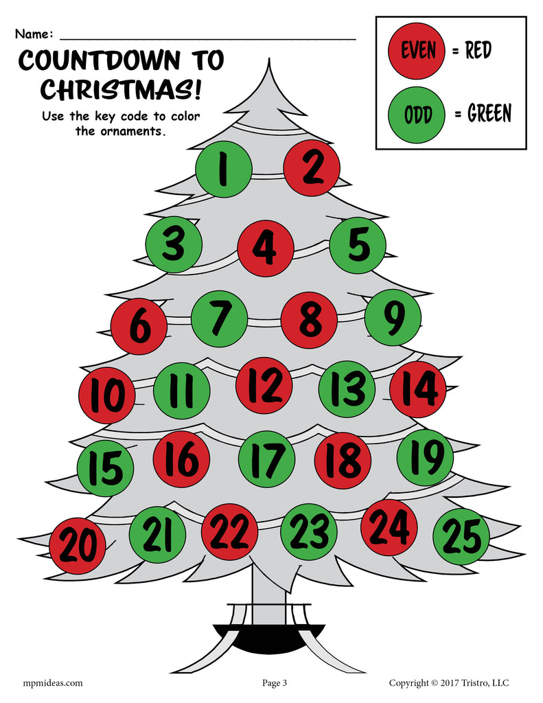 Printable Countdown to Christmas Odd and Even Worksheets!