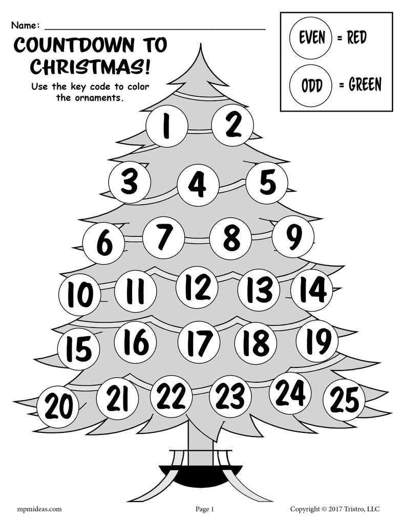 FREE Printable Countdown to Christmas Odd and Even Worksheets!