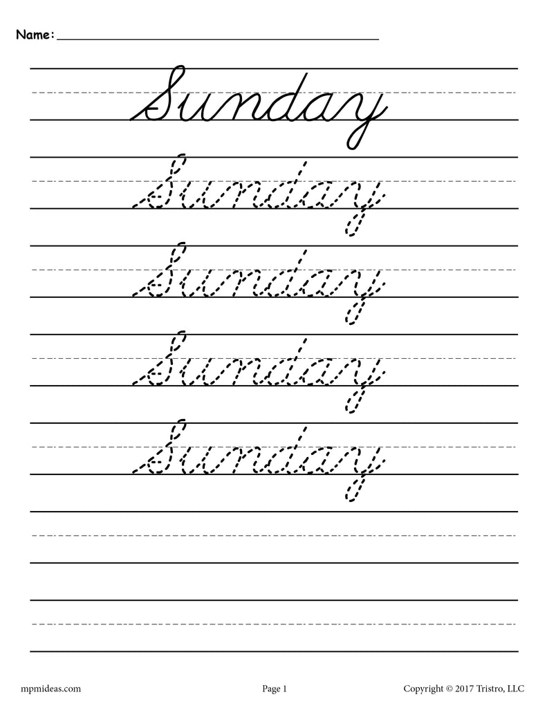 7 Cursive Handwriting Worksheets - Days of the Week! – SupplyMe 7-cursive-handwriting-worksheets-days-of-the-week-supplyme