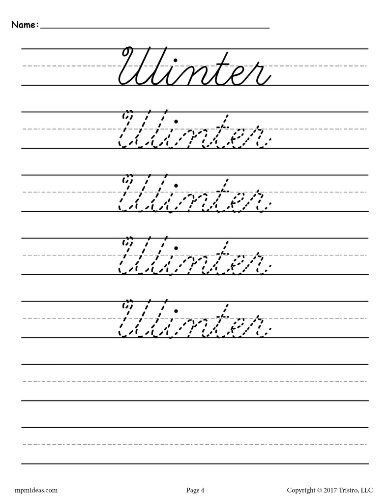 10 Seasons and Holidays Cursive Handwriting Worksheets!