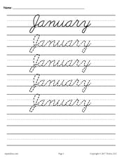 12 Months of the Year Cursive Handwriting Worksheets!