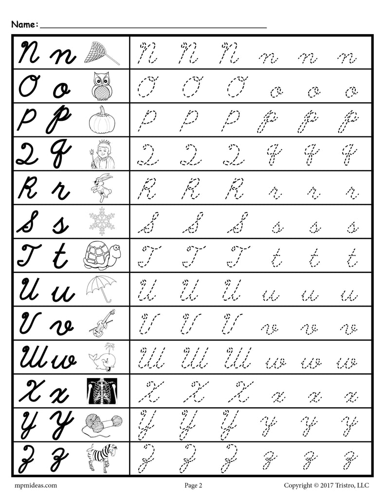 Cursive Uppercase and Lowercase Letter Tracing Worksheets!