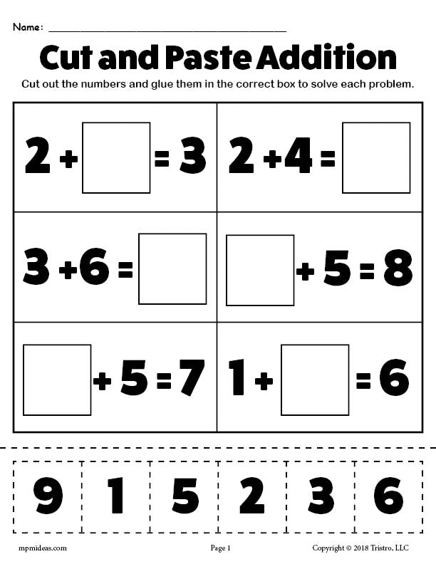 FREE Printable Cut and Paste Addition Worksheet