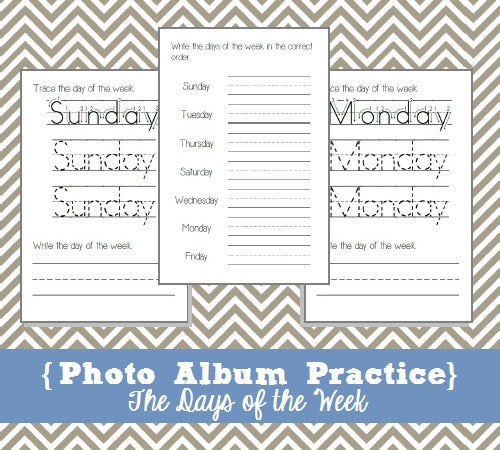Photo Album Practice Pages - Days of the Week