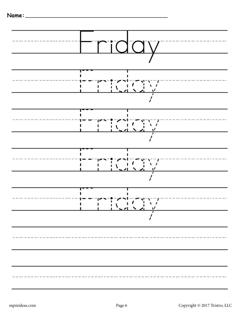 the　Days　–　Worksheets　Handwriting　Week!　of　SupplyMe