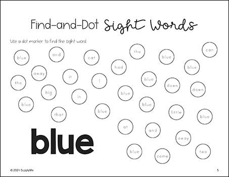 Pre-Primer Dolch Sight Words Worksheets - Find And Dot Sight Words, Pre-K, 40 Pages
