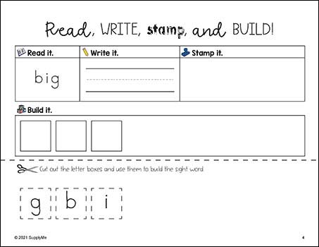 Pre-Primer Dolch Sight Words Worksheets - Read, Write, Stamp, And Build, 5 Variations,  Pre-K, 200 Total Pages