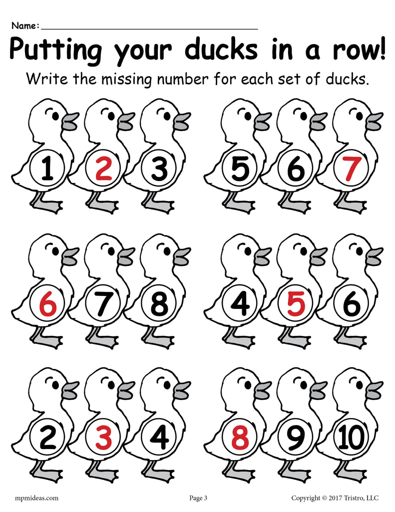 Spring number sequence puzzle - printable number activity - math