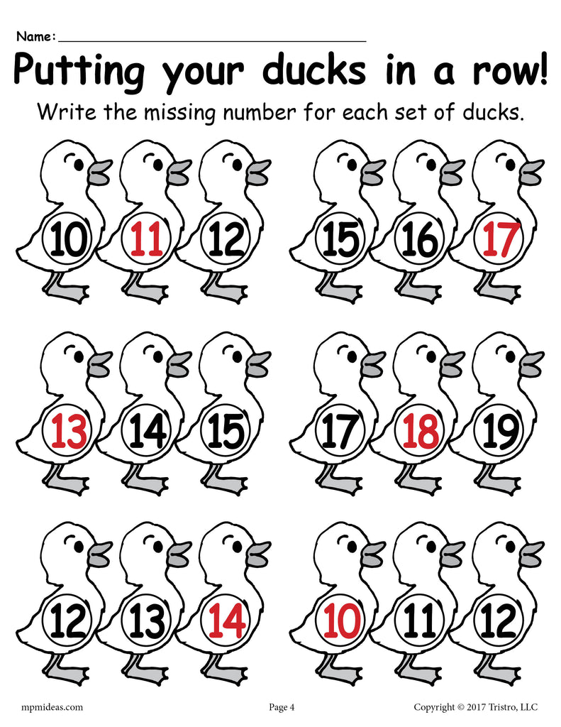 "Fill in the Missing Numbers" Spring Number Worksheets (1-20)