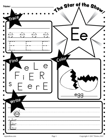 FREE Letter E Worksheet: Tracing, Coloring, Writing & More!