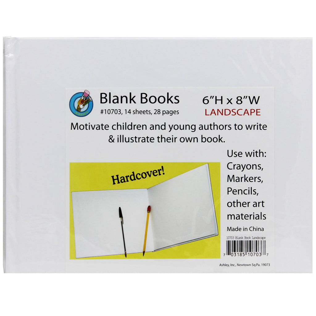 Ashley Productions White Hardcover Blank Book, Landscape Style, 8" x 6"