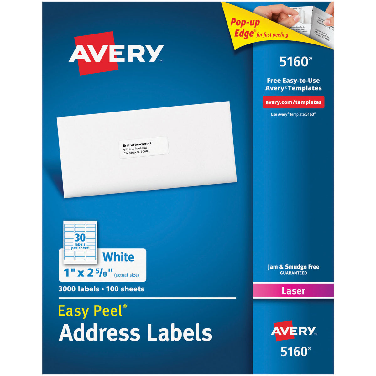 Avery Dennison Easy Peel White Address Labels 1 x 2 5/8, 3000 Count