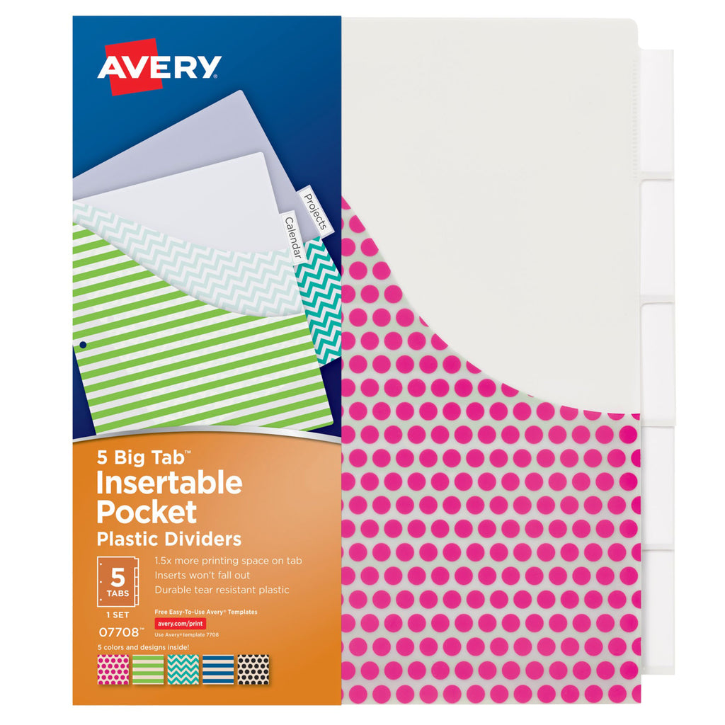 Avery® Big Tab™ Pocket Insertable Plastic Dividers, 5-Tab Set