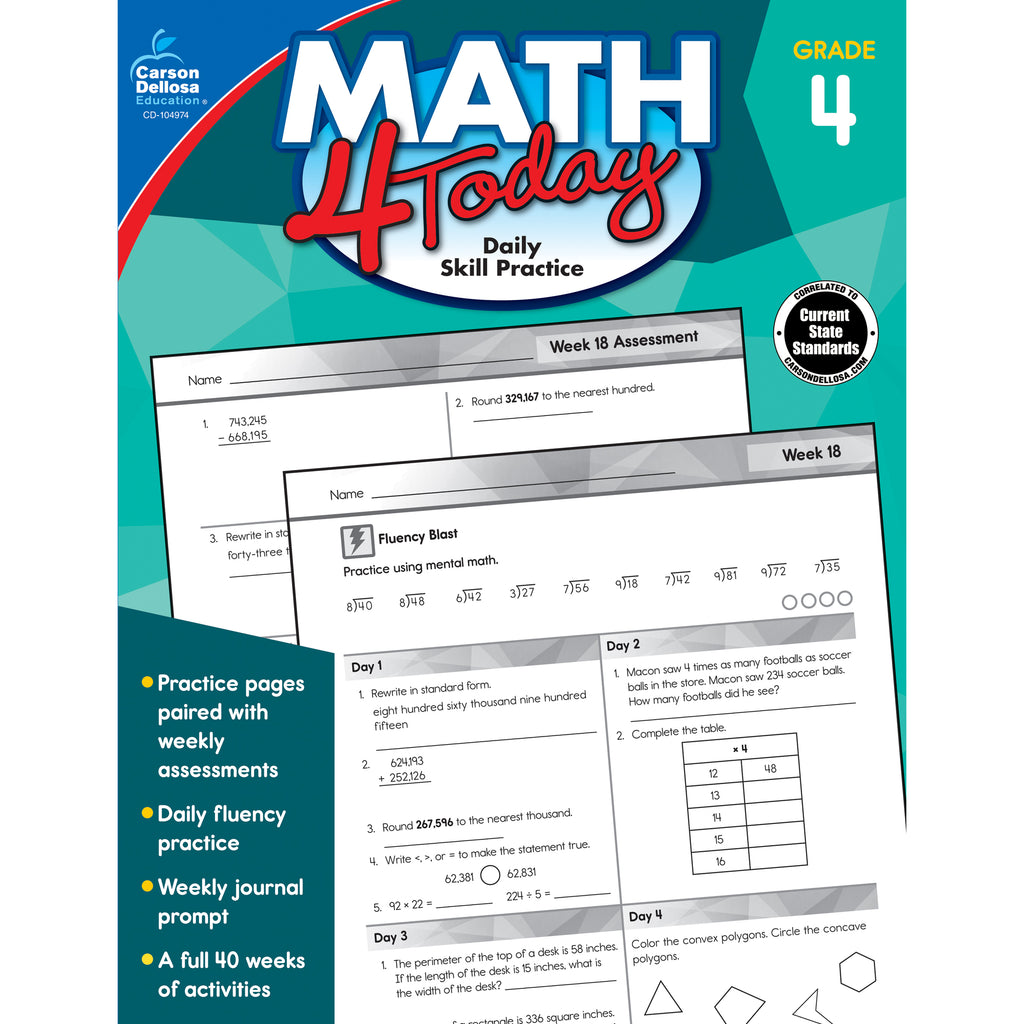 Carson Dellosa Math 4 Today Workbook, Grade 4 (discontinued)