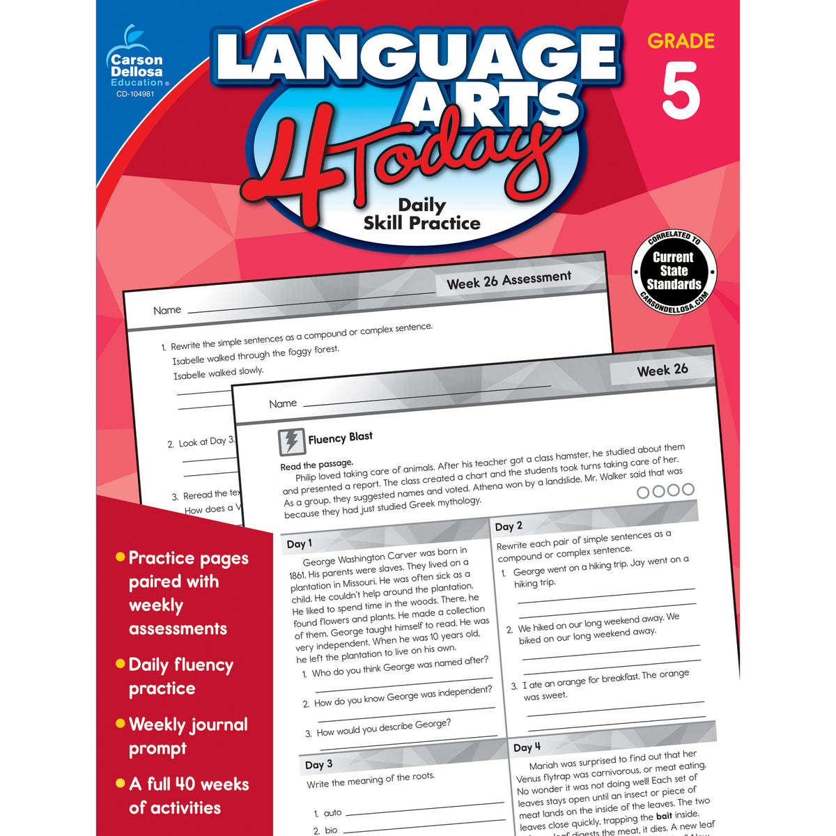 Carson Dellosa Language Arts 4 Today Workbook, Grade 5