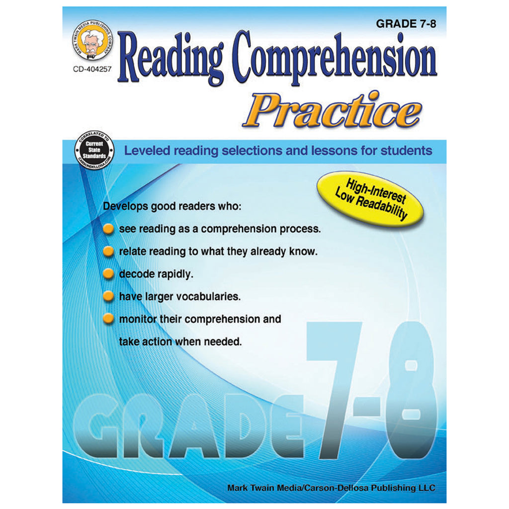 Carson Dellosa Reading Comprehension Practice Resource Book, Grades 7-8