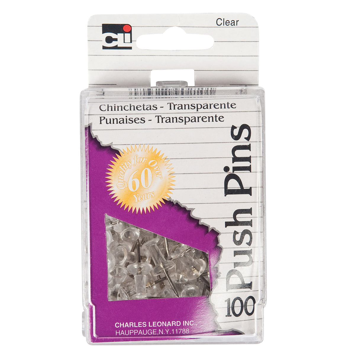 Charles Leonard Push Pins, Clear