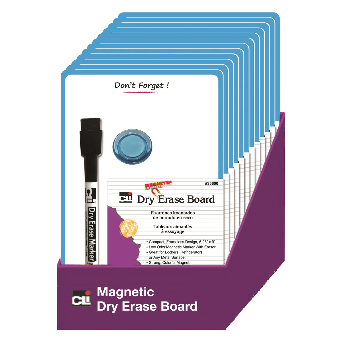 Charles Leonard Mini Magnetic Dry Erase Boards, Set of 12