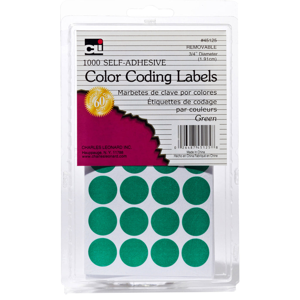 Charles Leonard Color Coding Dot Labels, 3/4" Green